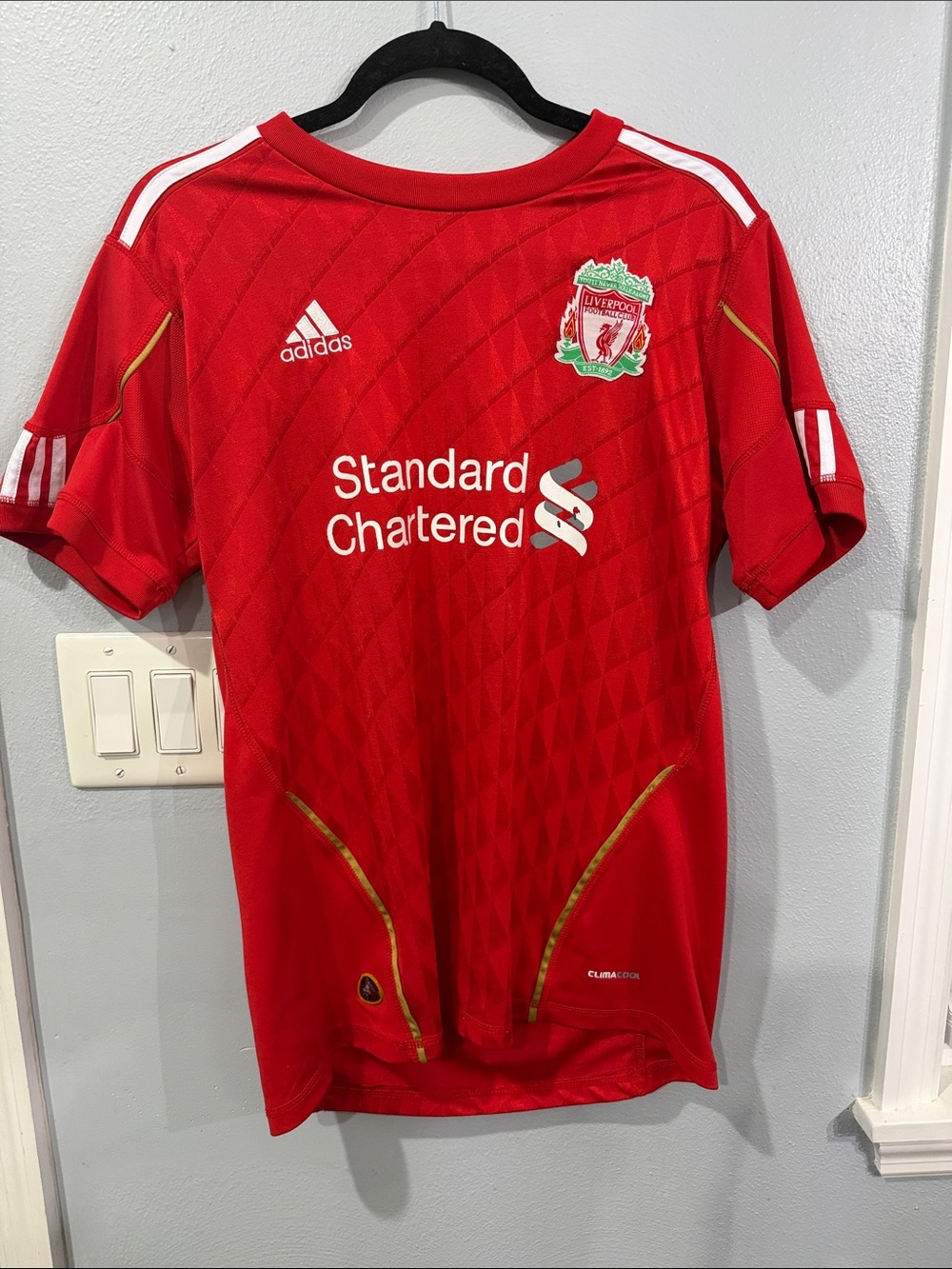 adidas Red Liverpool Home Soccer Jersey with White Accents L